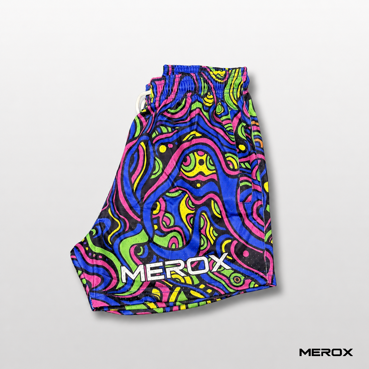 MEROX Psychedelic Rave mesh shorts side view