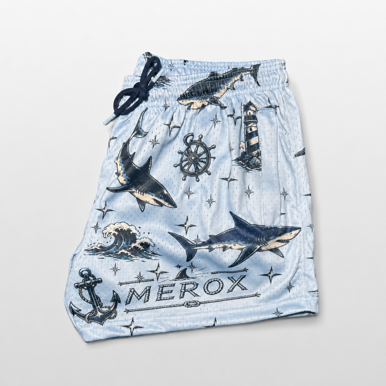 MEROX Shark and Nautical mesh shorts side view