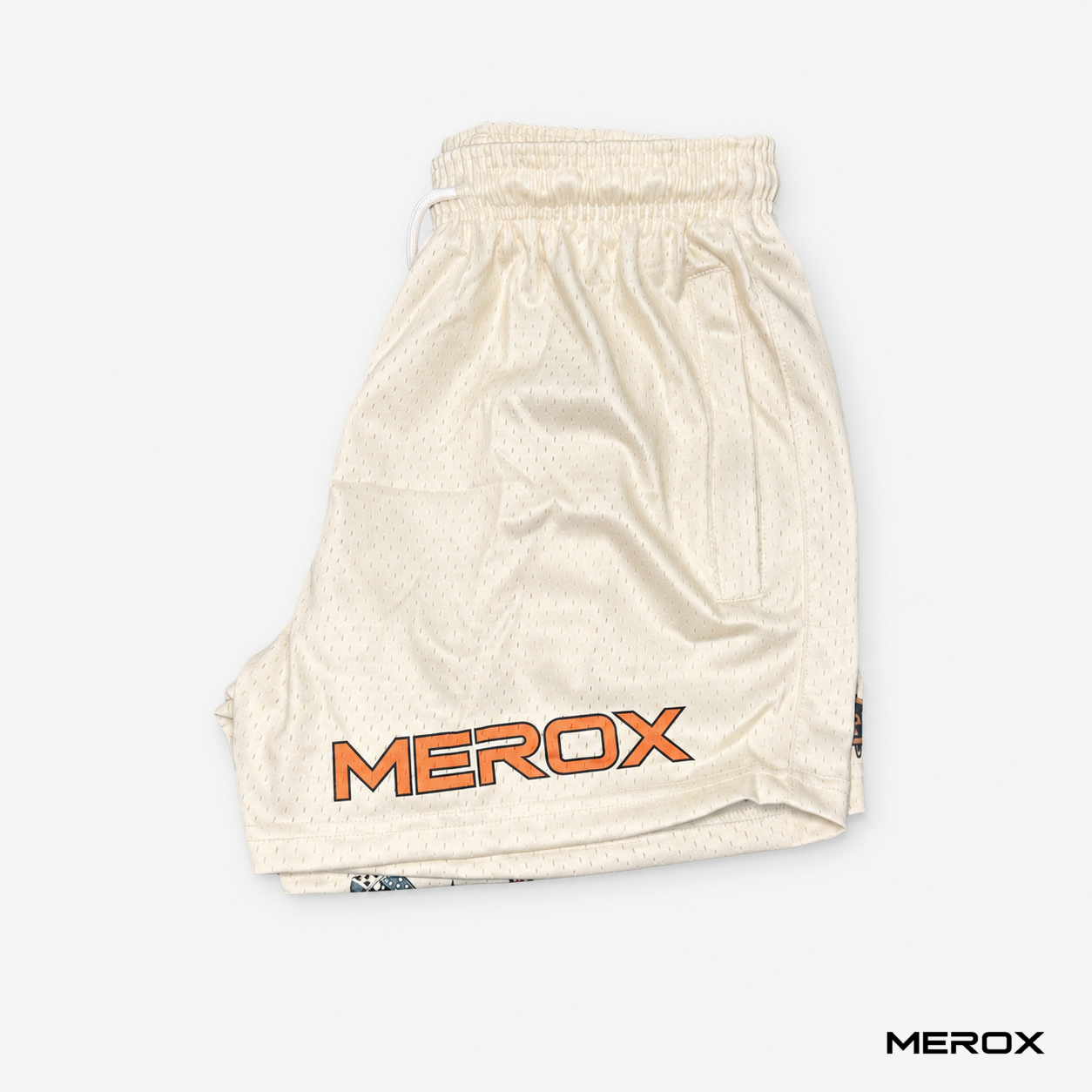 MEROX Traditional Tattoo mesh shorts side view with zipper pocket