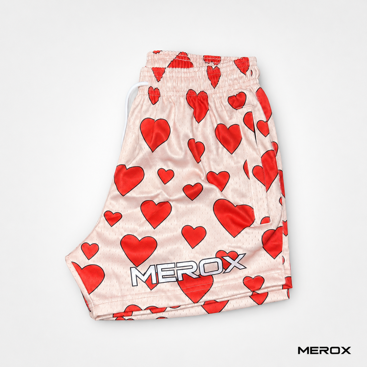 MEROX Valentine Hearts mesh shorts side view