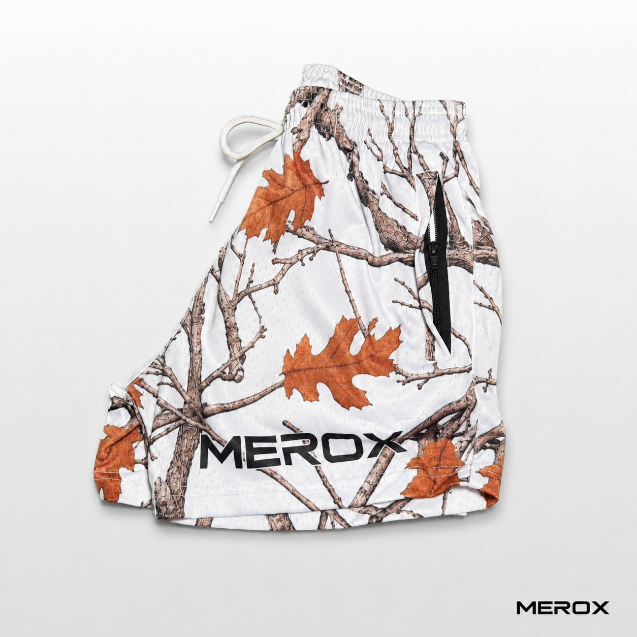 MEROX White Camo 5-inch mesh shorts side view