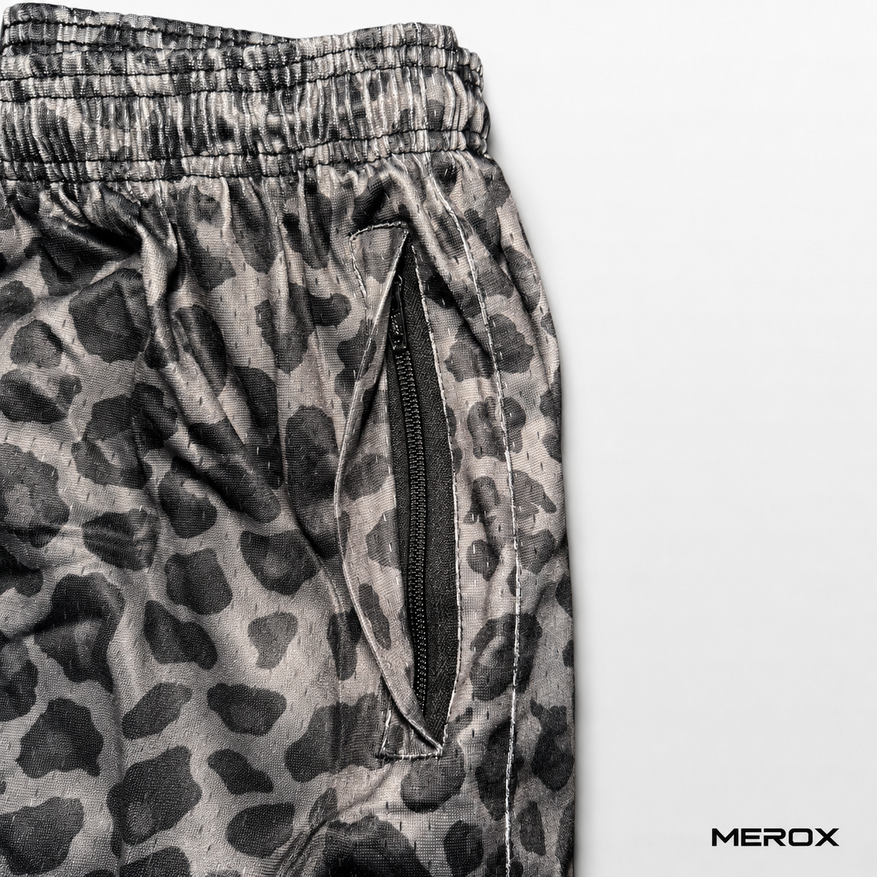 Dark cheetah leopard print mesh shorts zipper pocket