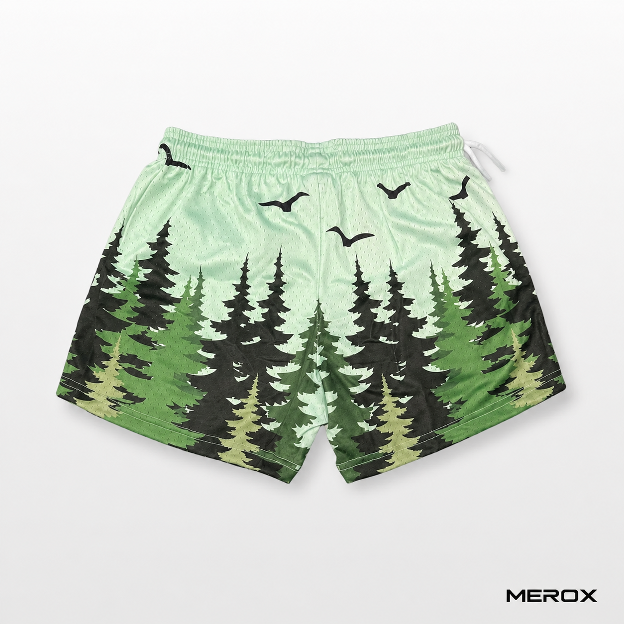 MEROX Forest Pine Tree mesh shorts detail view
