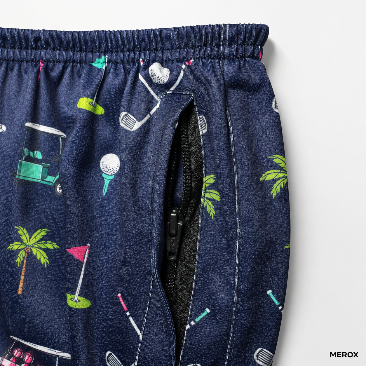 MEROX Golf mesh shorts zipper pocket detail