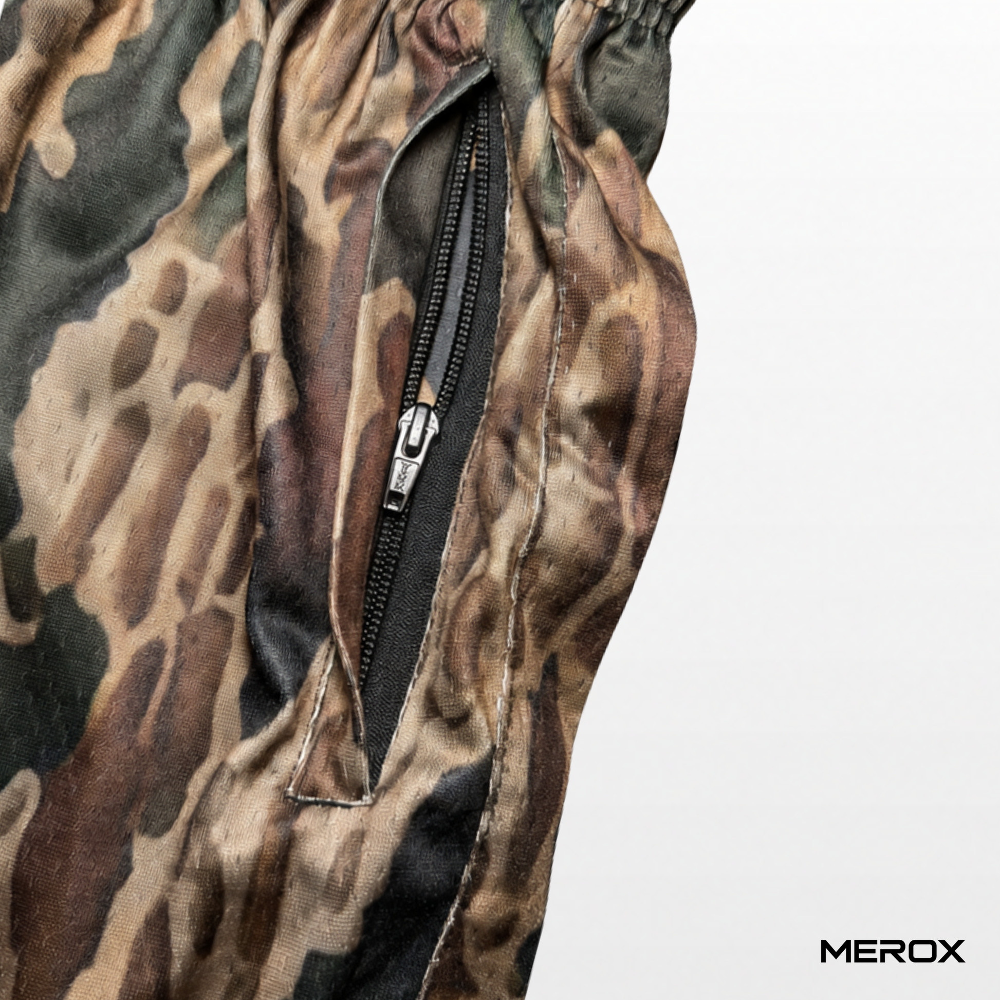 MEROX Old School Camo mesh shorts zipper pocket detail