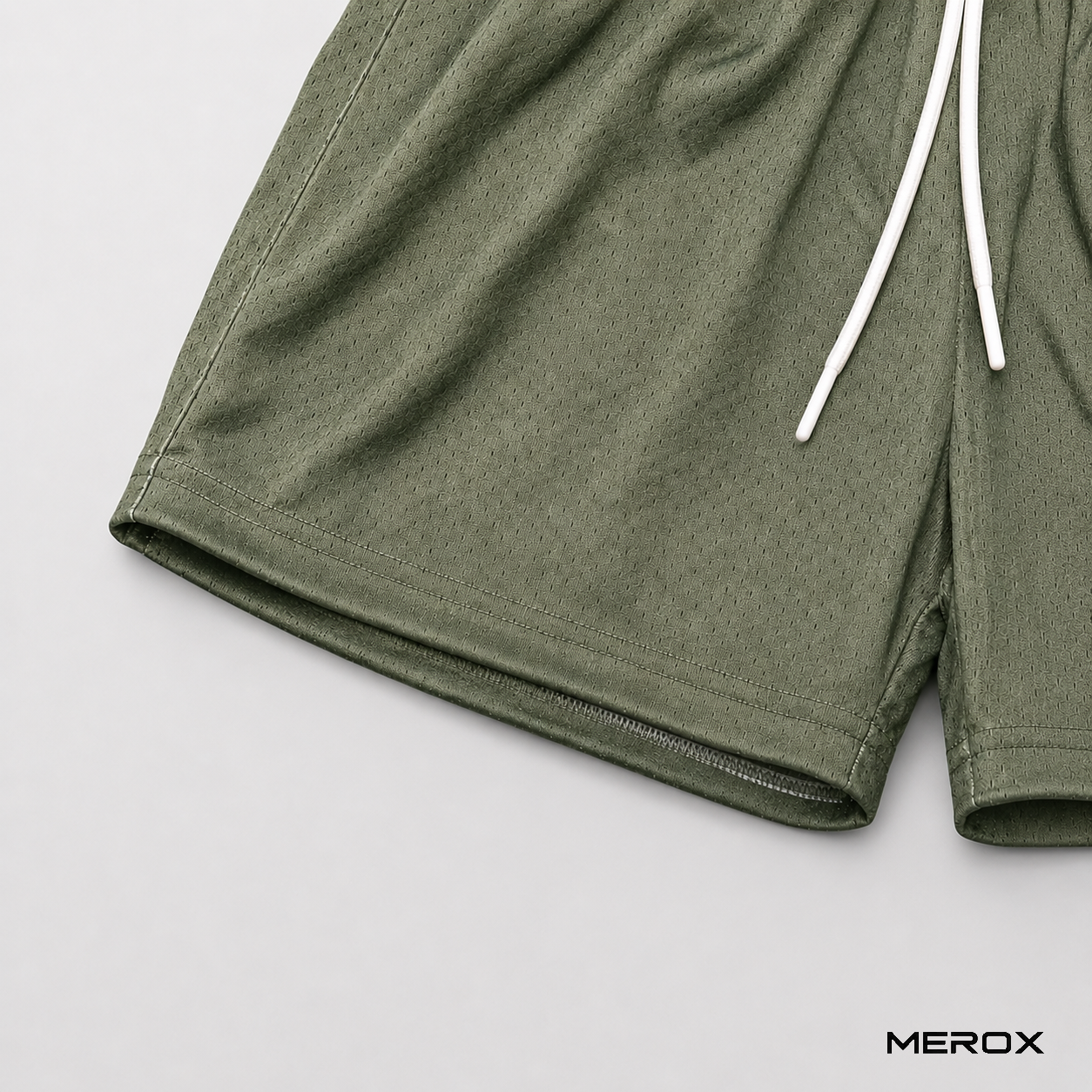 MEROX Olive Green shorts thick open-hole mesh detail