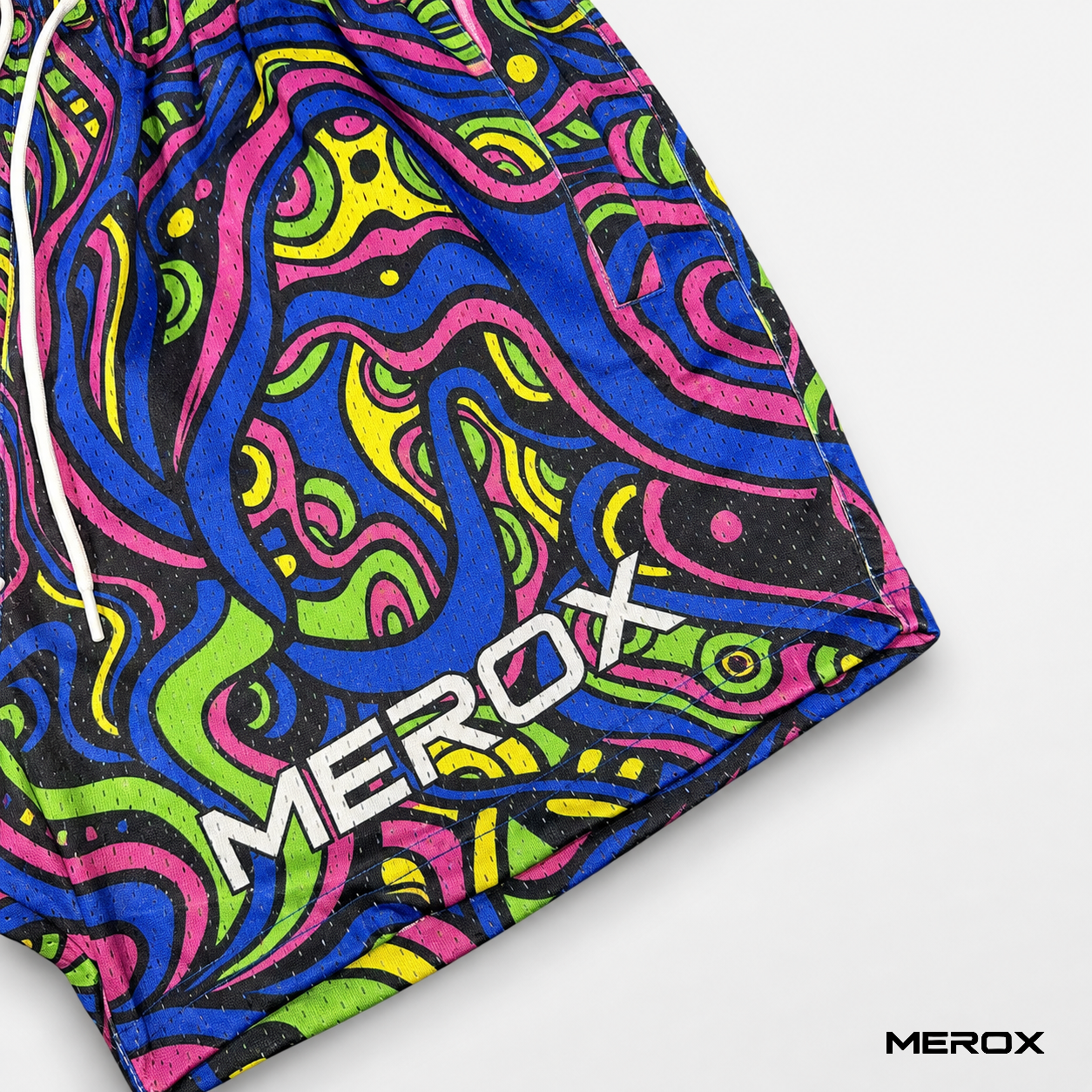 MEROX Psychedelic Rave mesh fabric and print detail