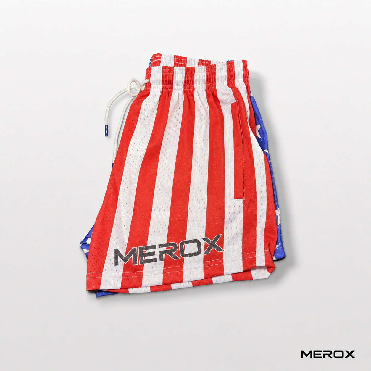 MEROX USA American flag mesh shorts detail view