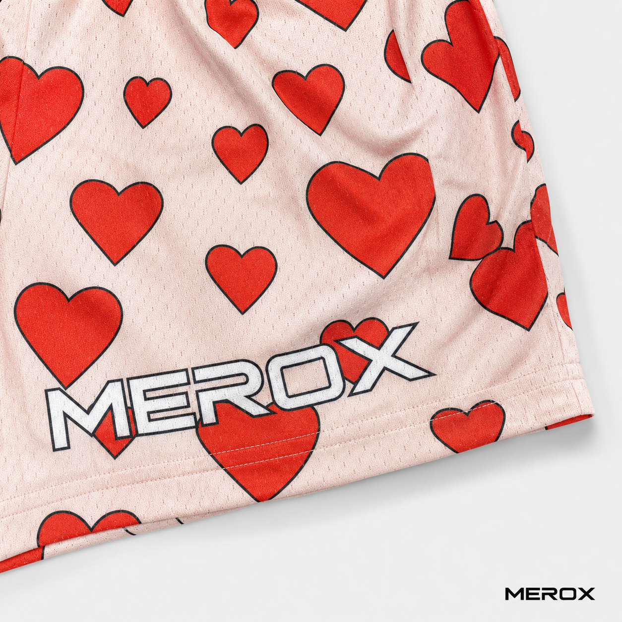 MEROX Valentine Hearts print detail on breathable mesh