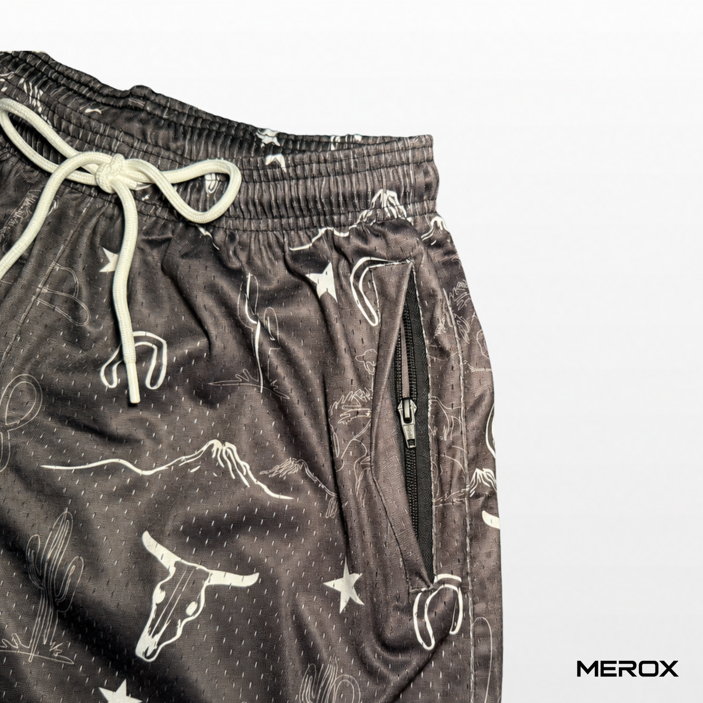 MEROX Western mesh shorts zipper pocket detail