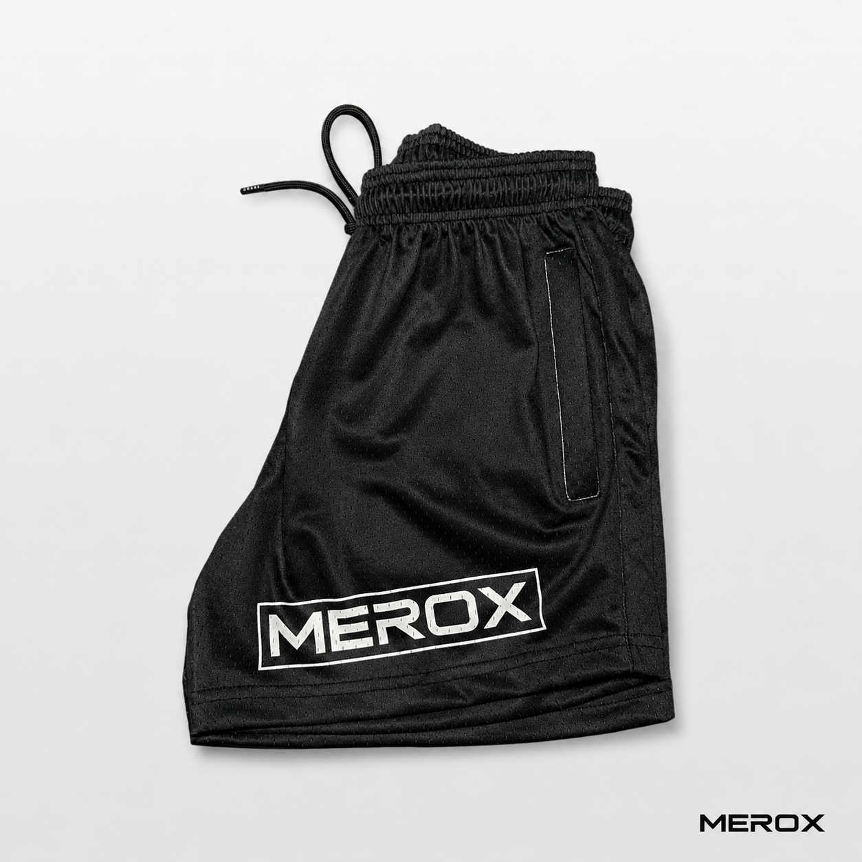 MEROX Zeus 5-inch mesh shorts logo side view