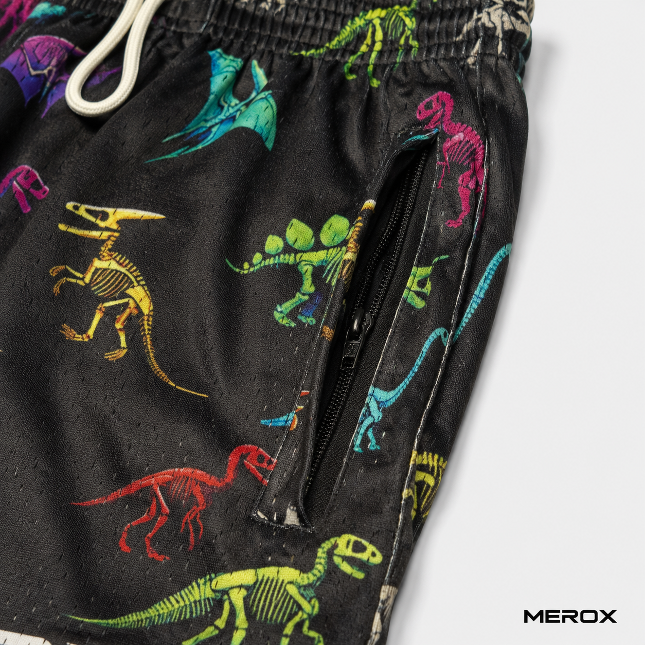 MEROX Dinosaur mesh shorts alternate close-up