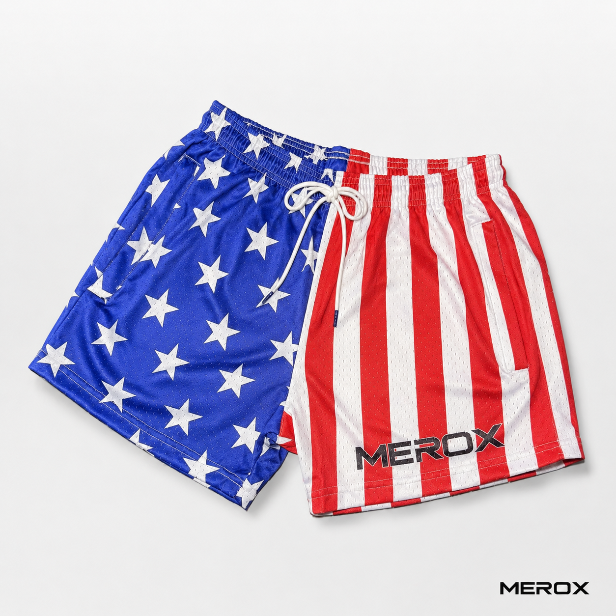 MEROX USA American flag mesh shorts alternate detail view