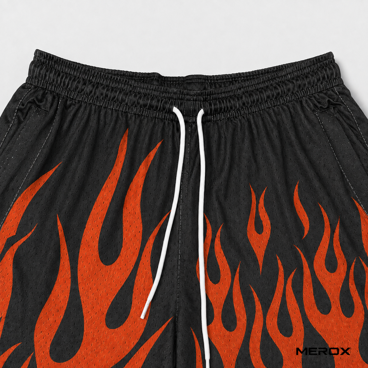 MEROX Flame mesh shorts elastic waistband and drawstrings