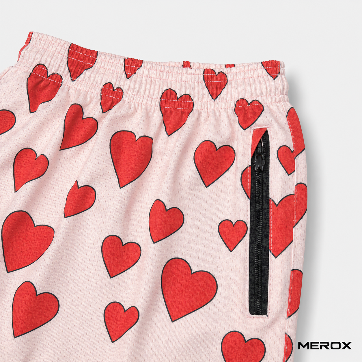 MEROX Valentine Hearts shorts elastic waistband detail