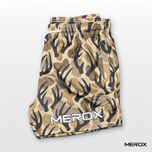 MEROX Antler Camo 5-Inch Mesh Shorts – Unisex with Zipper Pockets