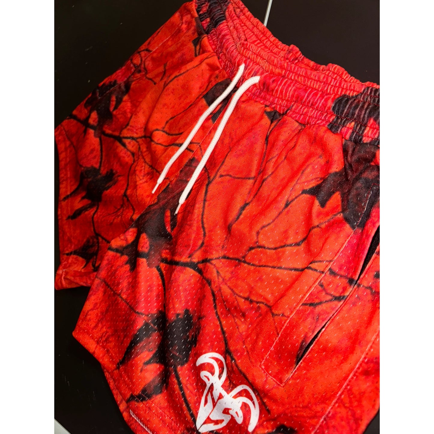 Orange Camo 5 Inch Inseam Mesh Shorts - Gym Shorts With Zipper For Active ware