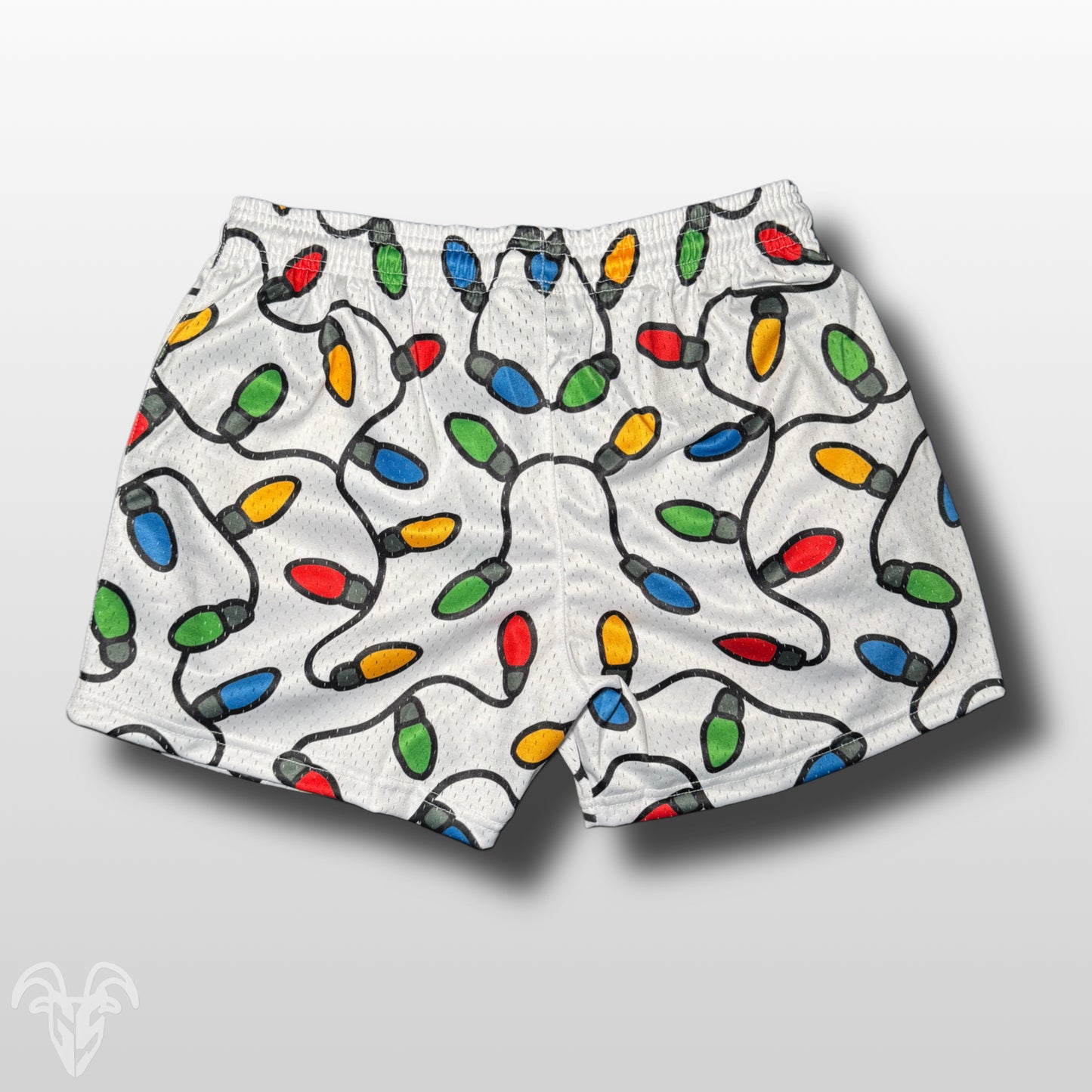 GOAT Strength 5” Inseam Mesh Shorts – Christmas Lights Design (Athletic, Stretchy, Breathable)