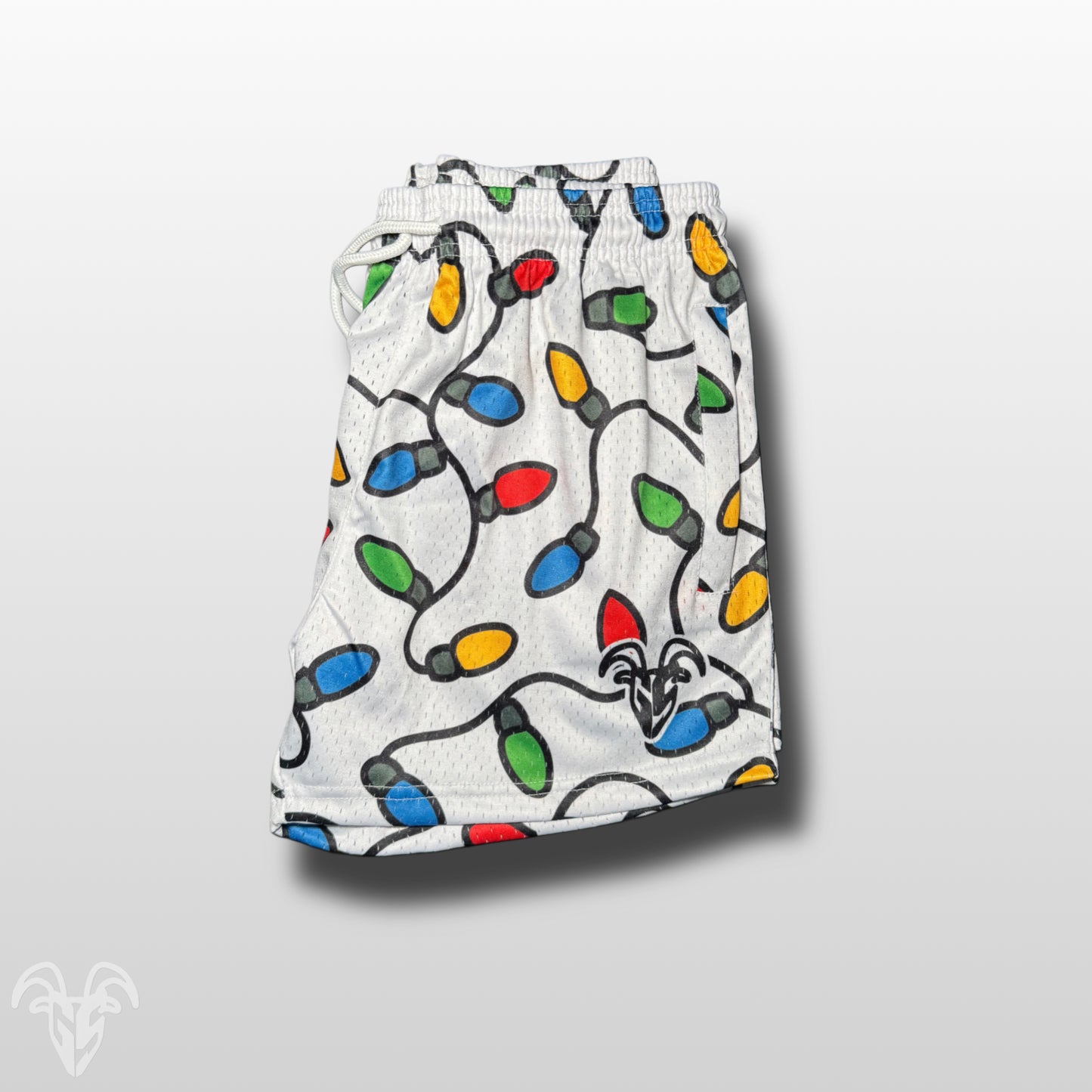 GOAT Strength 5” Inseam Mesh Shorts – Christmas Lights Design (Athletic, Stretchy, Breathable)