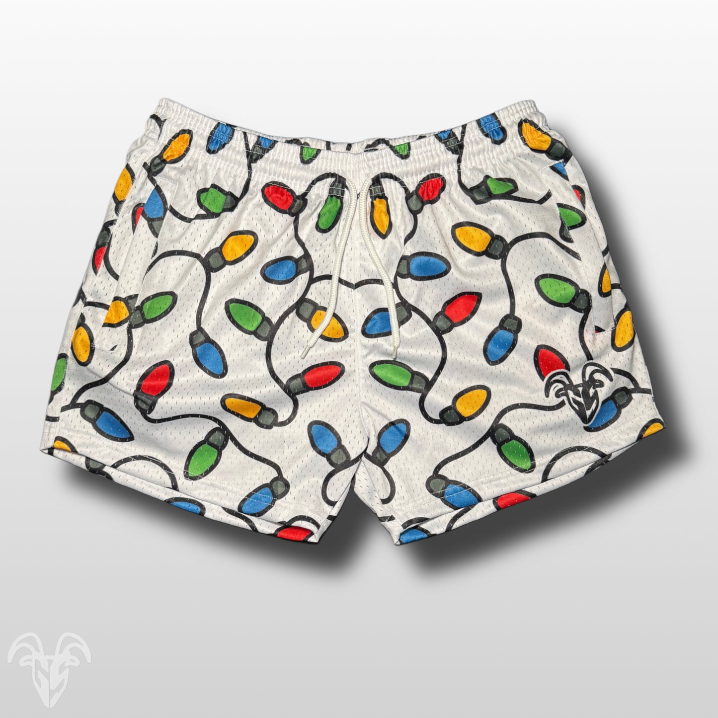 GOAT Strength 5” Inseam Mesh Shorts – Christmas Lights Design (Athletic, Stretchy, Breathable)