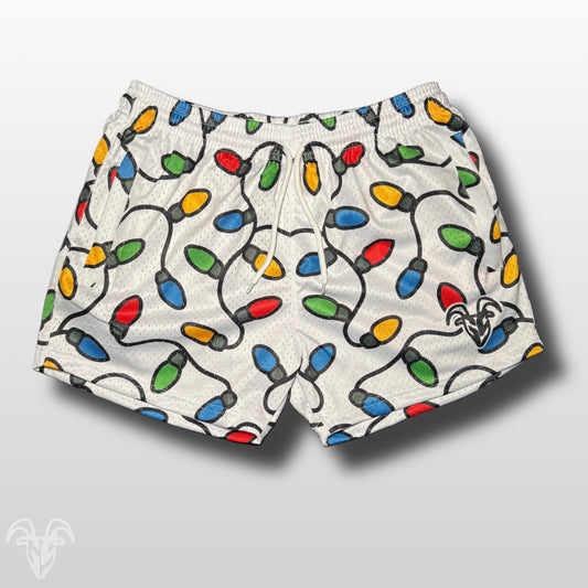 GOAT Strength 5” Inseam Mesh Shorts – Christmas Lights Design (Athletic, Stretchy, Breathable)