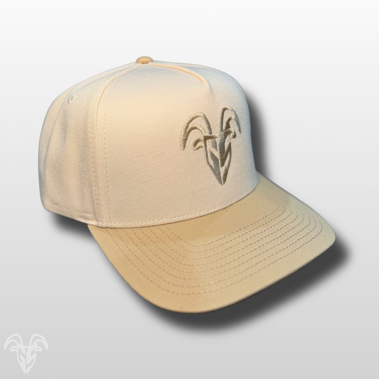 Goat Strength Embroidered Trucker Hat - Pre Curved, Vintage Pinch Front, COTTON TWILL SNAPBACK