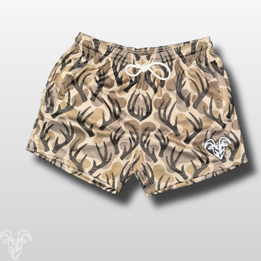 Goat Strength Antler Camo / Duck Camouflage  Athletic Mesh Shorts – 5” Inseam with Zipper Pockets