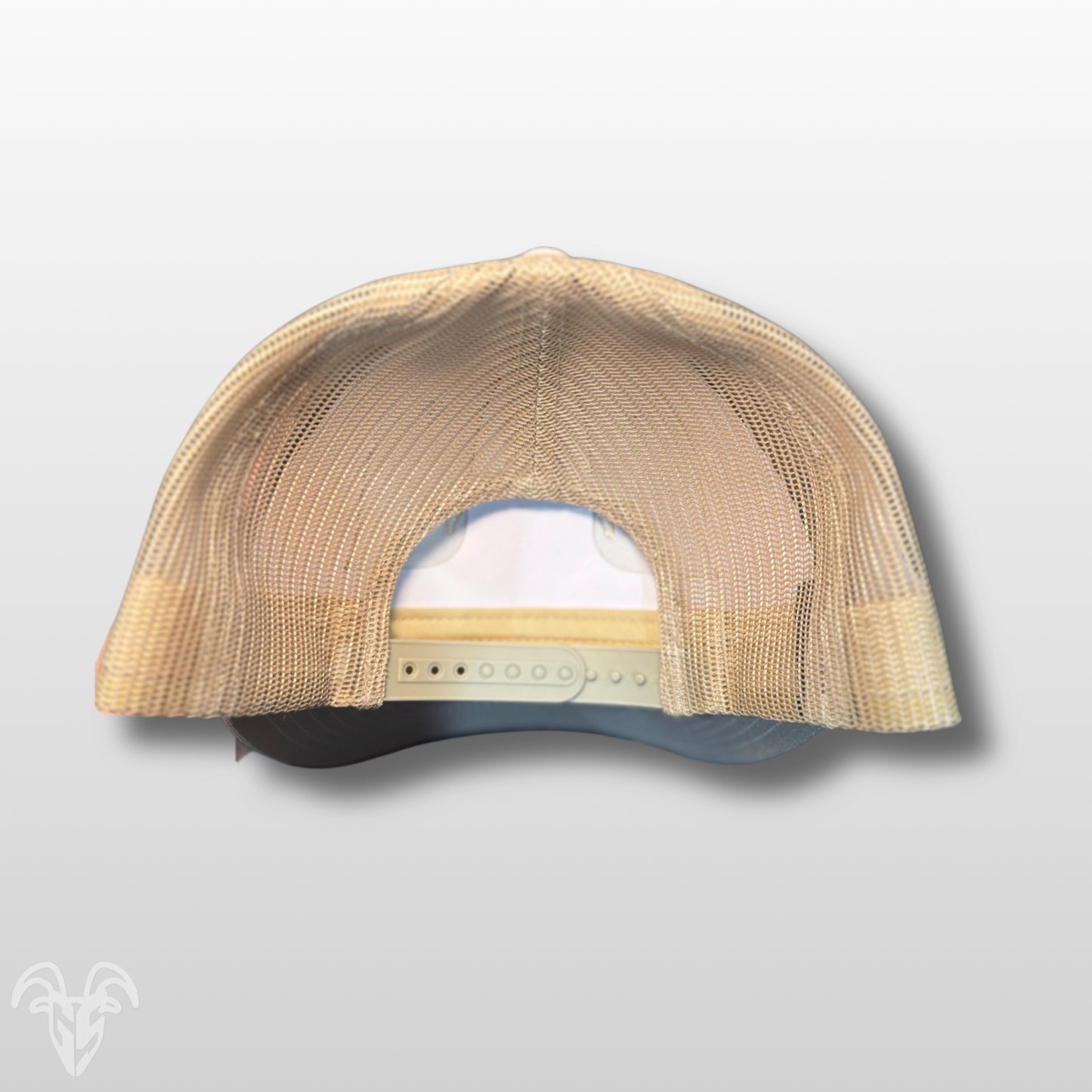 Goat Strength Embroidered Khaki Trucker Hat – Pre Curved, Cotton Twill & Mesh Snapback