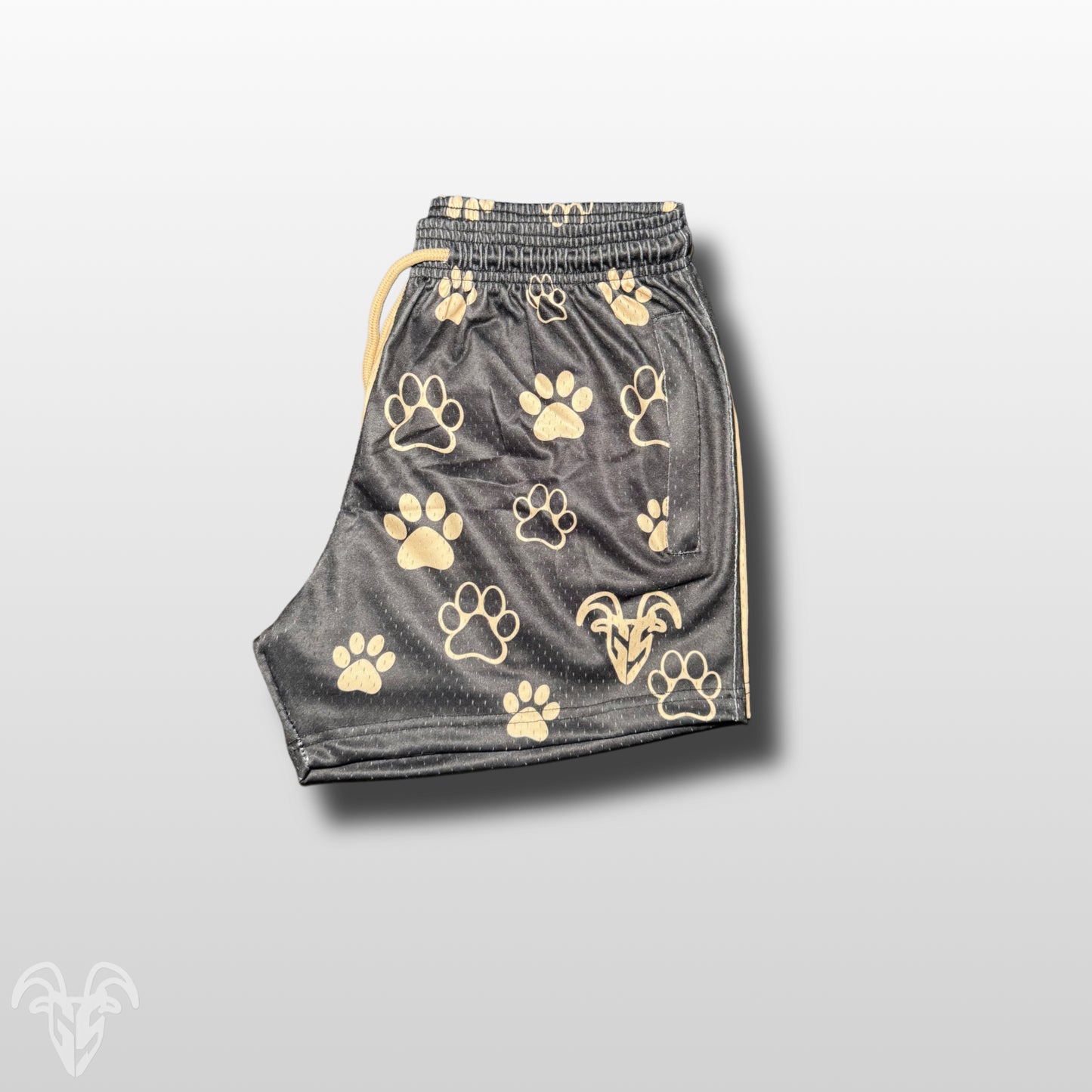 Goat Strength 5” Inseam Mesh Shorts – Split Paw Print Design – Unisex Athletic Workout Shorts with Zipper Pockets