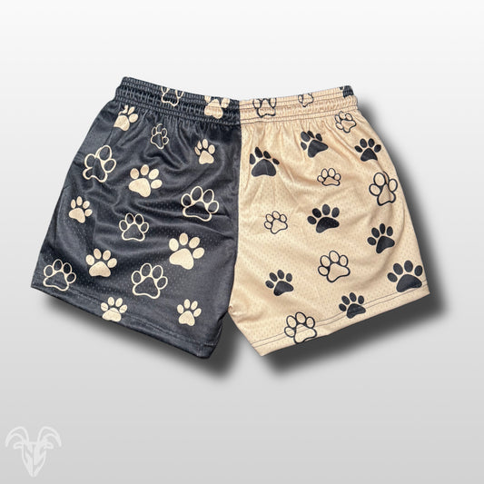 Goat Strength 5” Inseam Mesh Shorts – Split Paw Print Design – Unisex Athletic Workout Shorts with Zipper Pockets