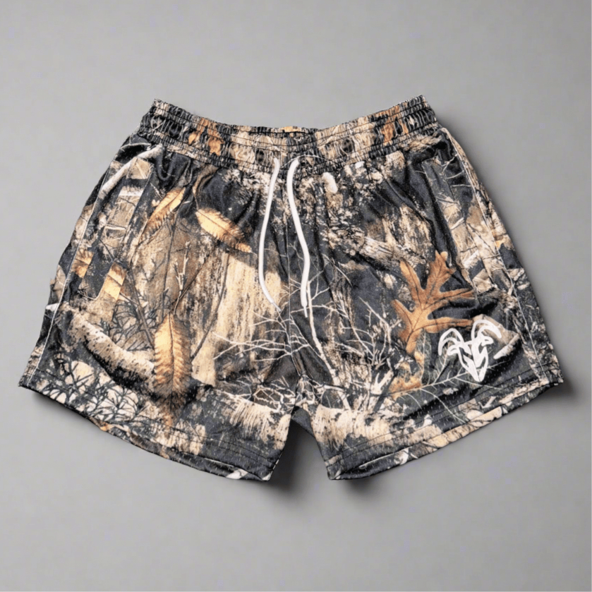 Realistic Camo Design  5-Inch Inseam Gym Shorts with Zipper Pockets Ultimate Active Wear