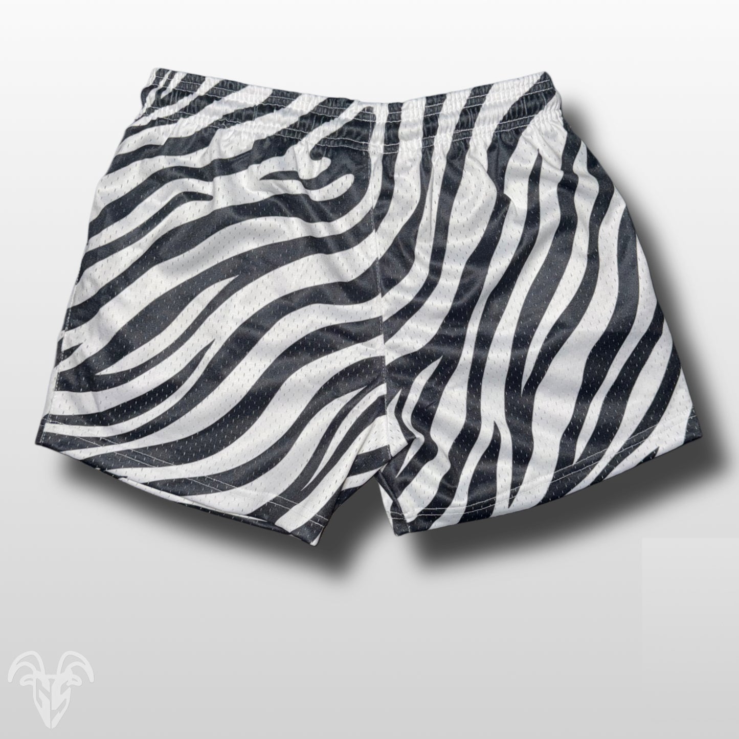 Goat Strength Zebra Print 5” Inseam Mesh Shorts – Unisex Athletic Workout Shorts with Zipper Pockets