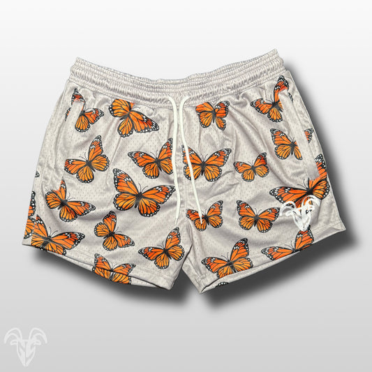 Goat Strength Monarch  Butterfly Mesh Shorts – 5” Inseam Athletic Shorts with Zipper Pockets for Gym, Pickleball, Running & Everyday Wear