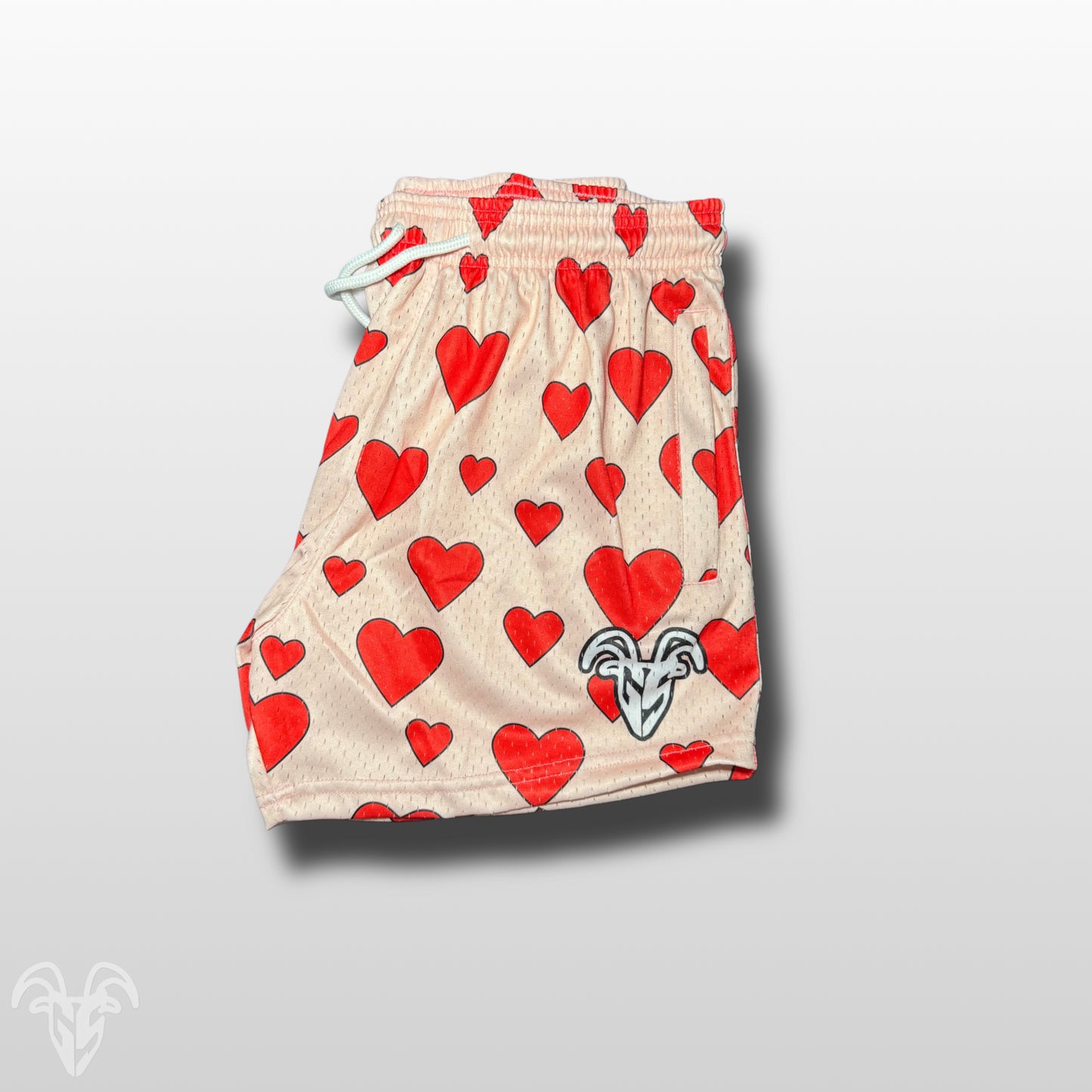 Goat Strength 5” Inseam Mesh Shorts – Valentine’s Day Heart Design – Athletic Workout Shorts W/ Zipper Pockets
