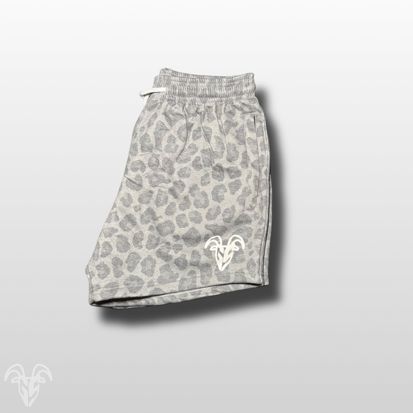 5-Inch Inseam Cheetah Print COTTON Gym Shorts with Zipper Pockets | Grey Leopard Design Active Wear