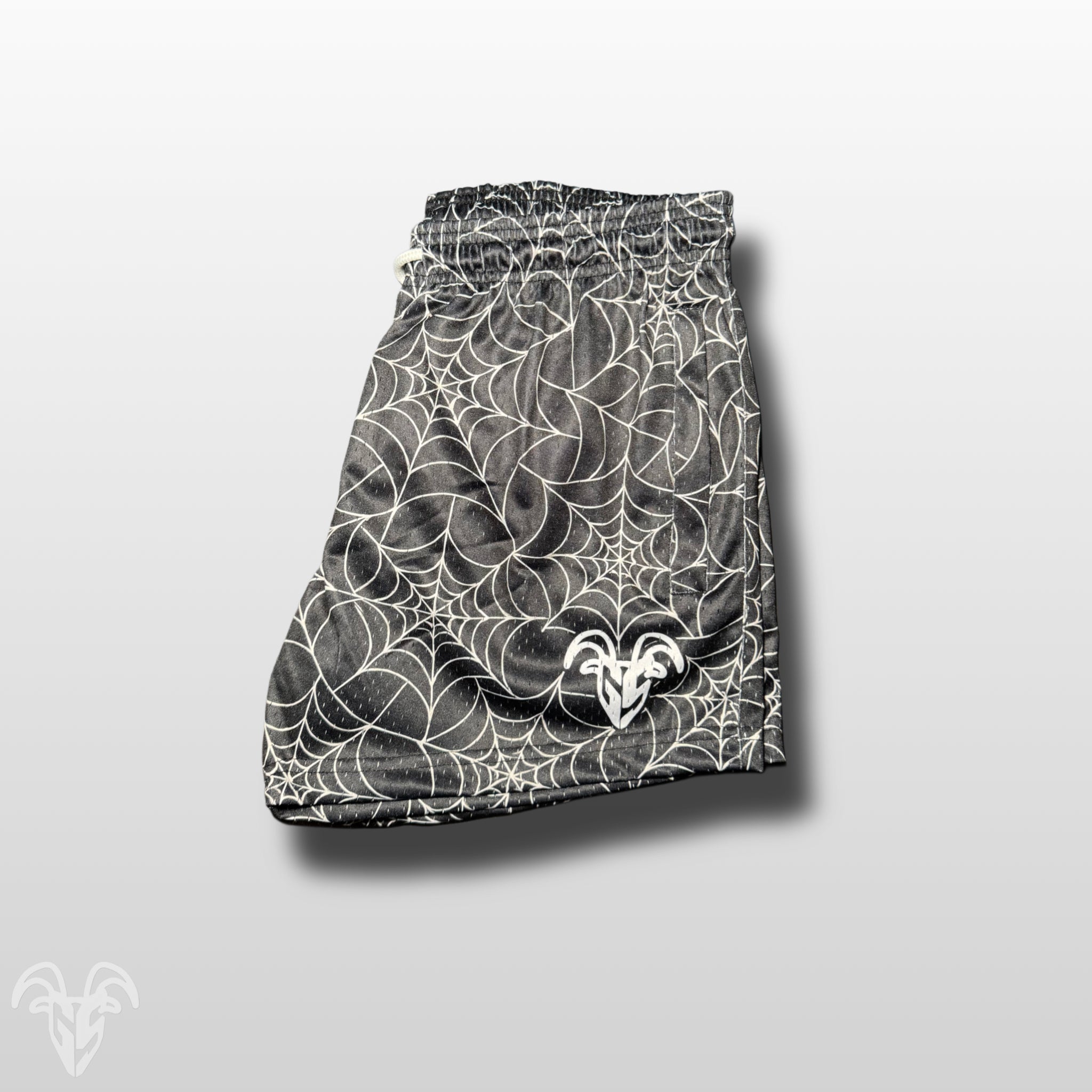 Goat Strength Spider Web Mesh Shorts – Halloween 5” Inseam