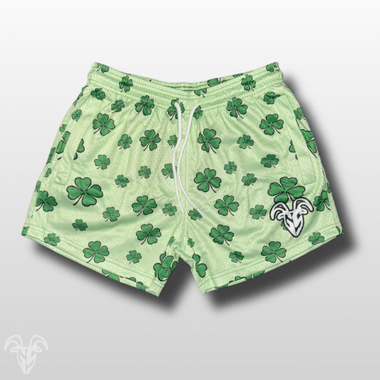 Goat Strength 5” Inseam Mesh Shorts – Shamrock Pattern – Unisex Athletic St. Patrick’s Day, Workout Shorts