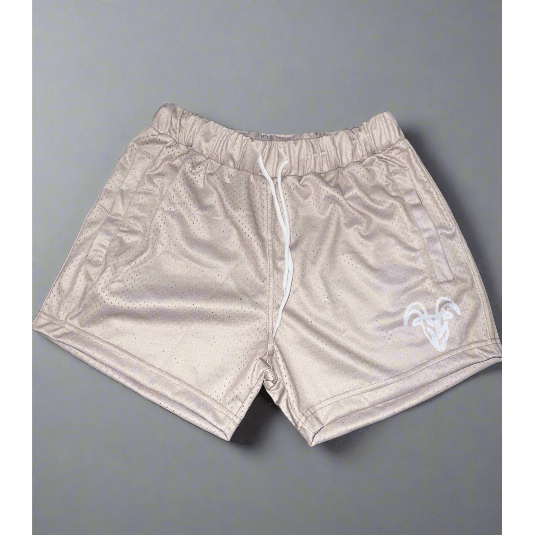 Tan / Beige 5 Inch Mesh Shorts - Gym Shorts With Zippers