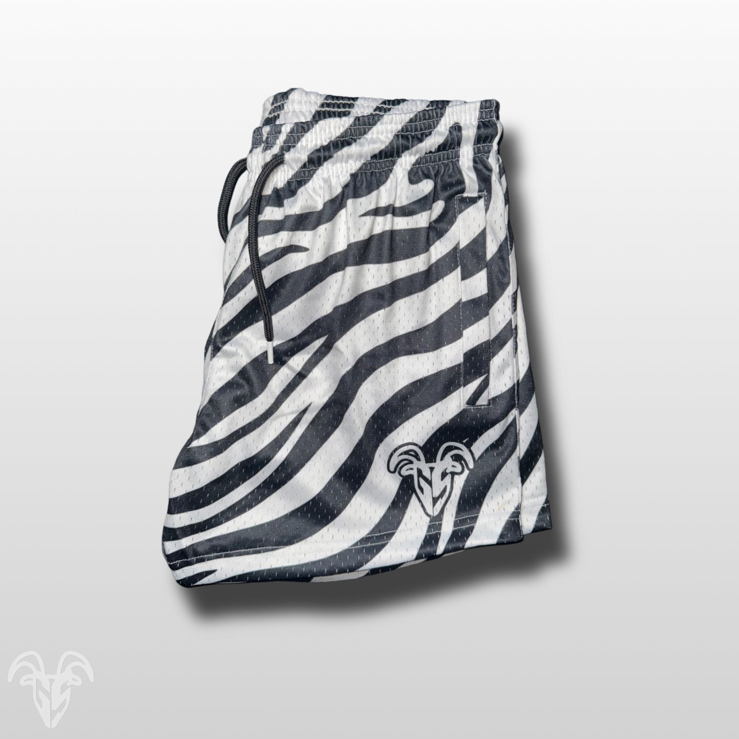 Goat Strength Zebra Print 5” Inseam Mesh Shorts – Unisex Athletic Workout Shorts with Zipper Pockets