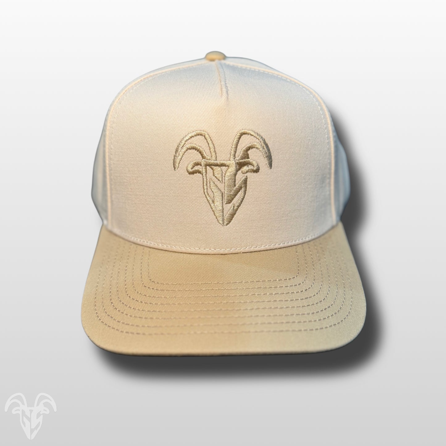 Goat Strength Embroidered Trucker Hat - Pre Curved, Vintage Pinch Front, COTTON TWILL SNAPBACK