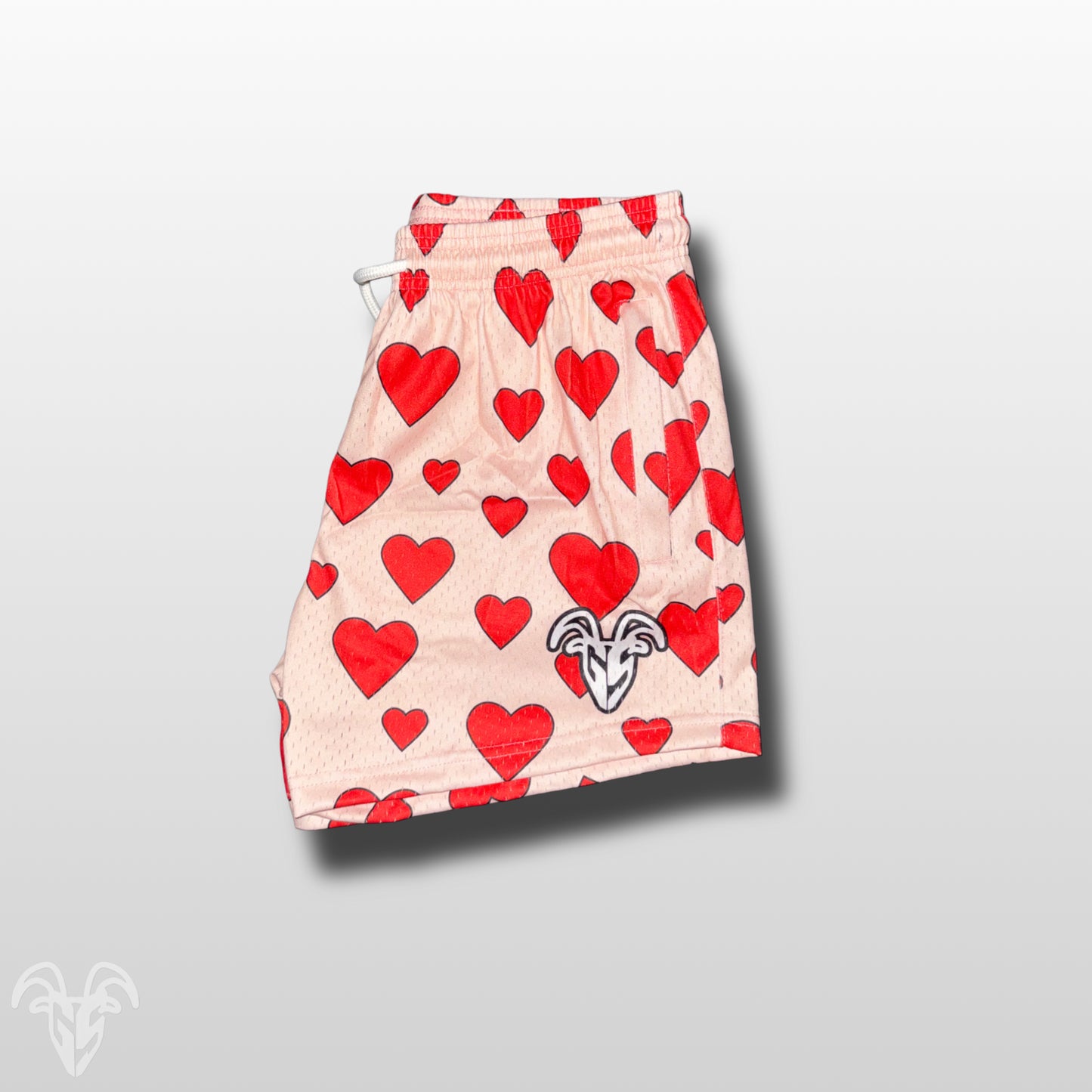 Goat Strength 5” Inseam Mesh Shorts – Valentine’s Day Heart Design – Athletic Workout Shorts W/ Zipper Pockets