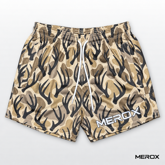 MEROX Antler Camo 5-Inch Mesh Shorts – Unisex with Zipper Pockets