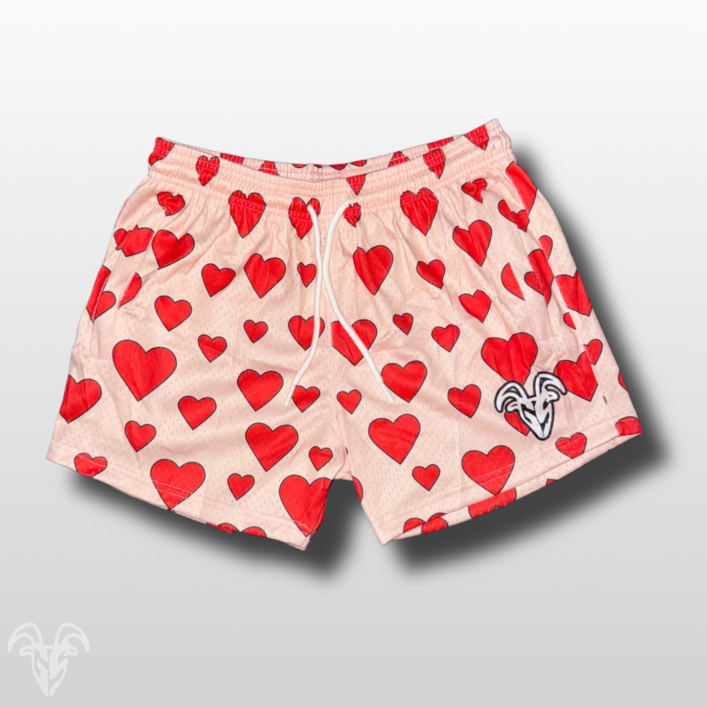 Goat Strength 5” Inseam Mesh Shorts – Valentine’s Day Heart Design – Athletic Workout Shorts W/ Zipper Pockets