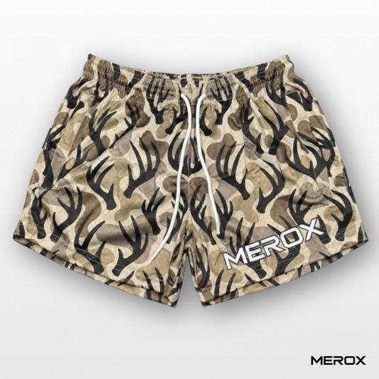 MEROX Antler Camo 5-Inch Mesh Shorts – Unisex with Zipper Pockets