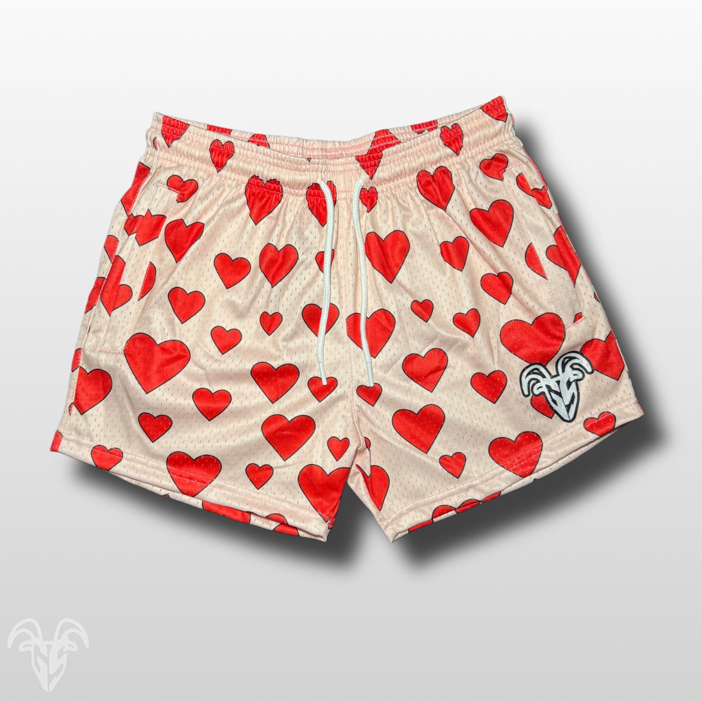 Goat Strength 5” Inseam Mesh Shorts – Valentine’s Day Heart Design – Athletic Workout Shorts W/ Zipper Pockets