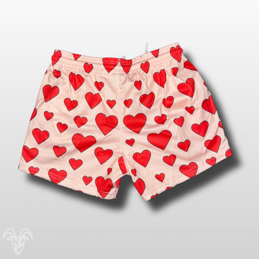 Goat Strength 5” Inseam Mesh Shorts – Valentine’s Day Heart Design – Athletic Workout Shorts W/ Zipper Pockets