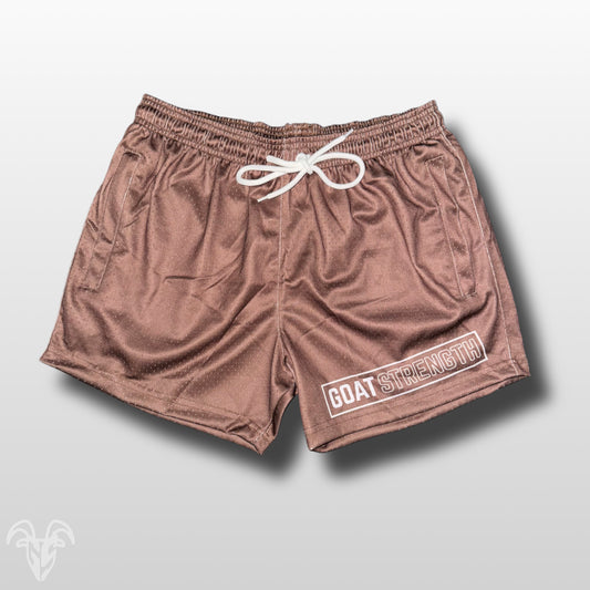 Goat Strength Brown Mesh Athletic Shorts – 5” Inseam with Zipper Pockets