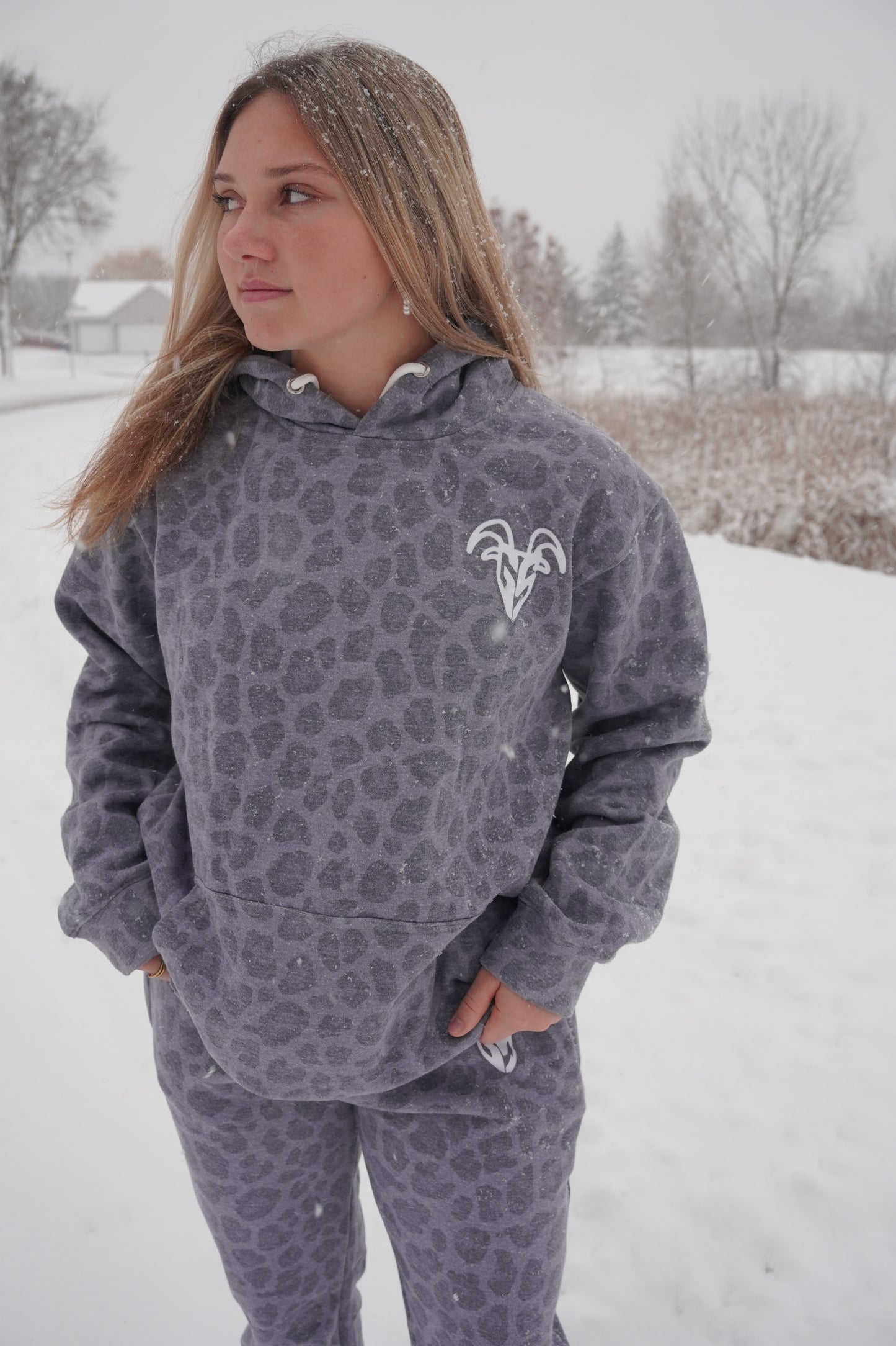 Goat Strength Dark Cheetah Hoodie – White-Washed Acid Cotton Sweatshirt