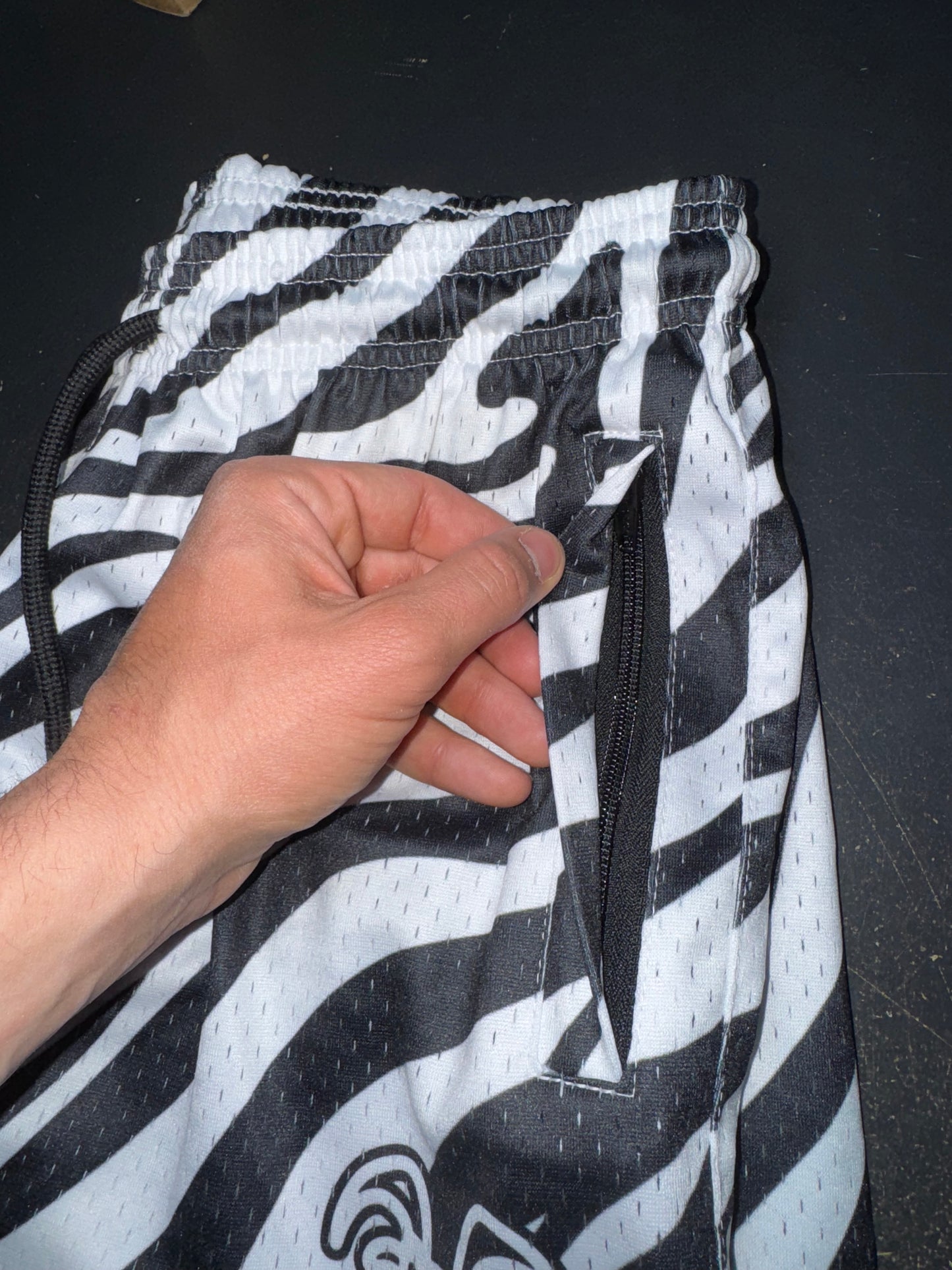 Goat Strength Zebra Print 5” Inseam Mesh Shorts – Unisex Athletic Workout Shorts with Zipper Pockets