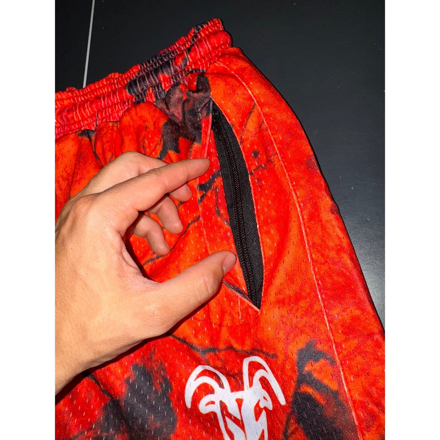 Orange Camo 5 Inch Inseam Mesh Shorts - Gym Shorts With Zipper For Active ware